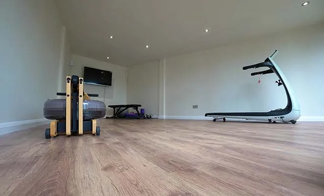 detail of garden gym in bespoke garden room