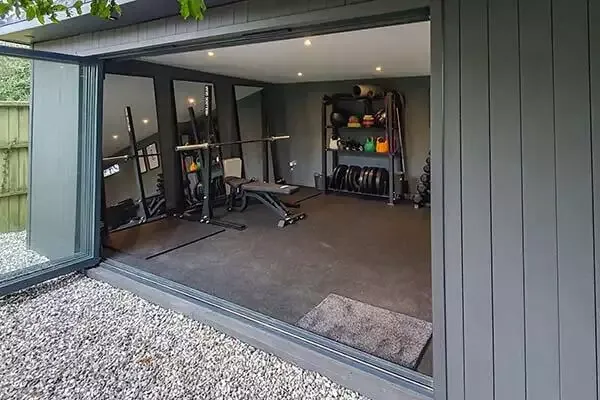 modern home gym in the garden in bespoke building